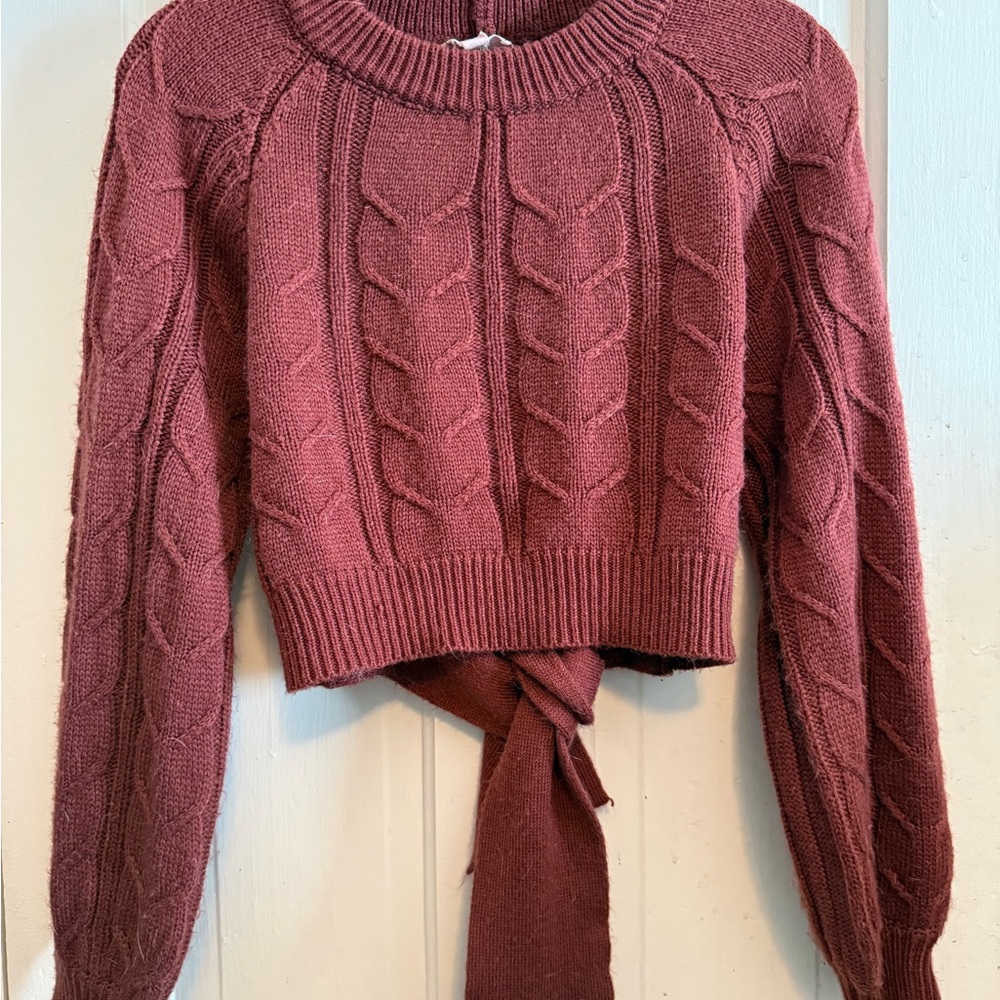 Anthropologie Rusty Rose Colored Cable-Knit Tie-Back Sweater